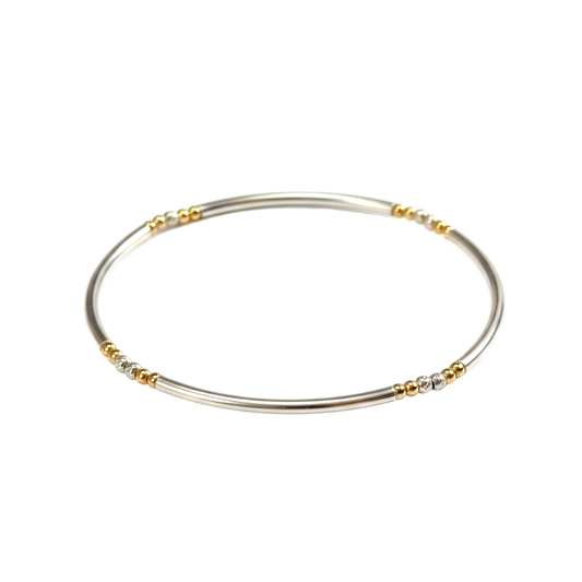 Suzanne ~ Two Tone Sterling Silver Moon Cut 2.5mm | Gold 2mm Bangle Beaded Bracelet