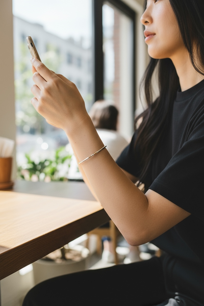 Mixed Metal Beaded Bangle Bracelet ~ Sterling Silver Moon Cut 2.5mm | Gold 2mm ~ Suzanne