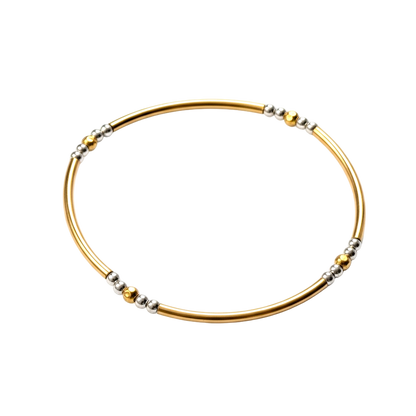 Mixed Metal Beaded Bangle Bracelet ~ Hammered Bead | Gold 3mm | Sterling Silver 2.5mm ~ Sarina