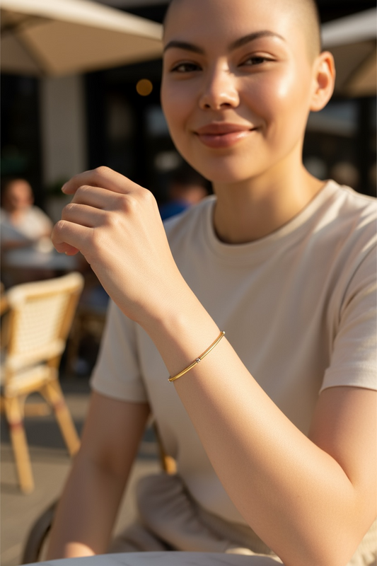 Elana ~ Two Tone Gold | Sterling Silver 3mm Bangle Beaded Bracelet