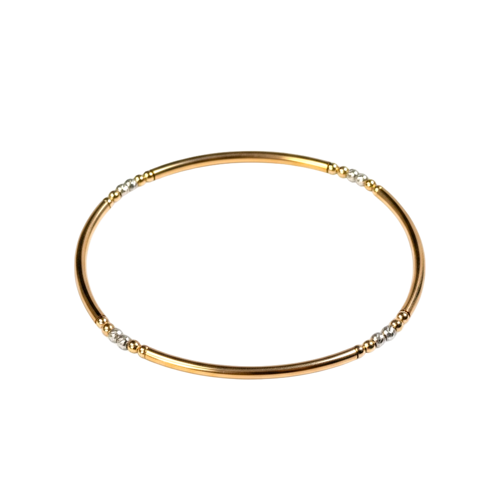 Leah ~ Two Tone Gold 2mm | Sterling Silver Moon Cut 2.5mm Bangle Beaded Bracelet