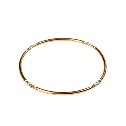 Leah ~ Two Tone Gold 2mm | Sterling Silver Moon Cut 2.5mm Bangle Beaded Bracelet