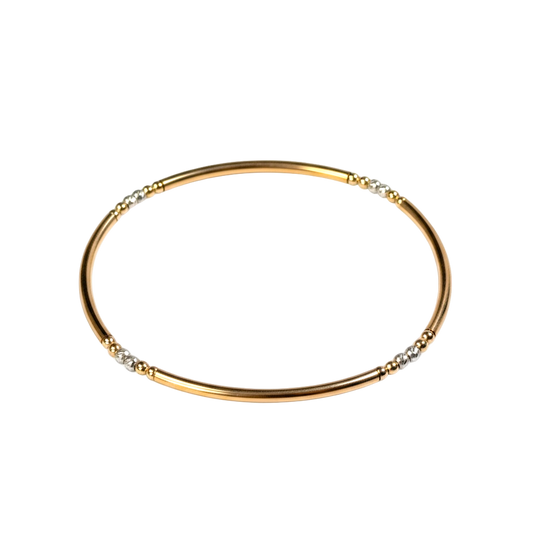 Leah ~ Two Tone Gold 2mm | Sterling Silver Moon Cut 2.5mm Bangle Beaded Bracelet
