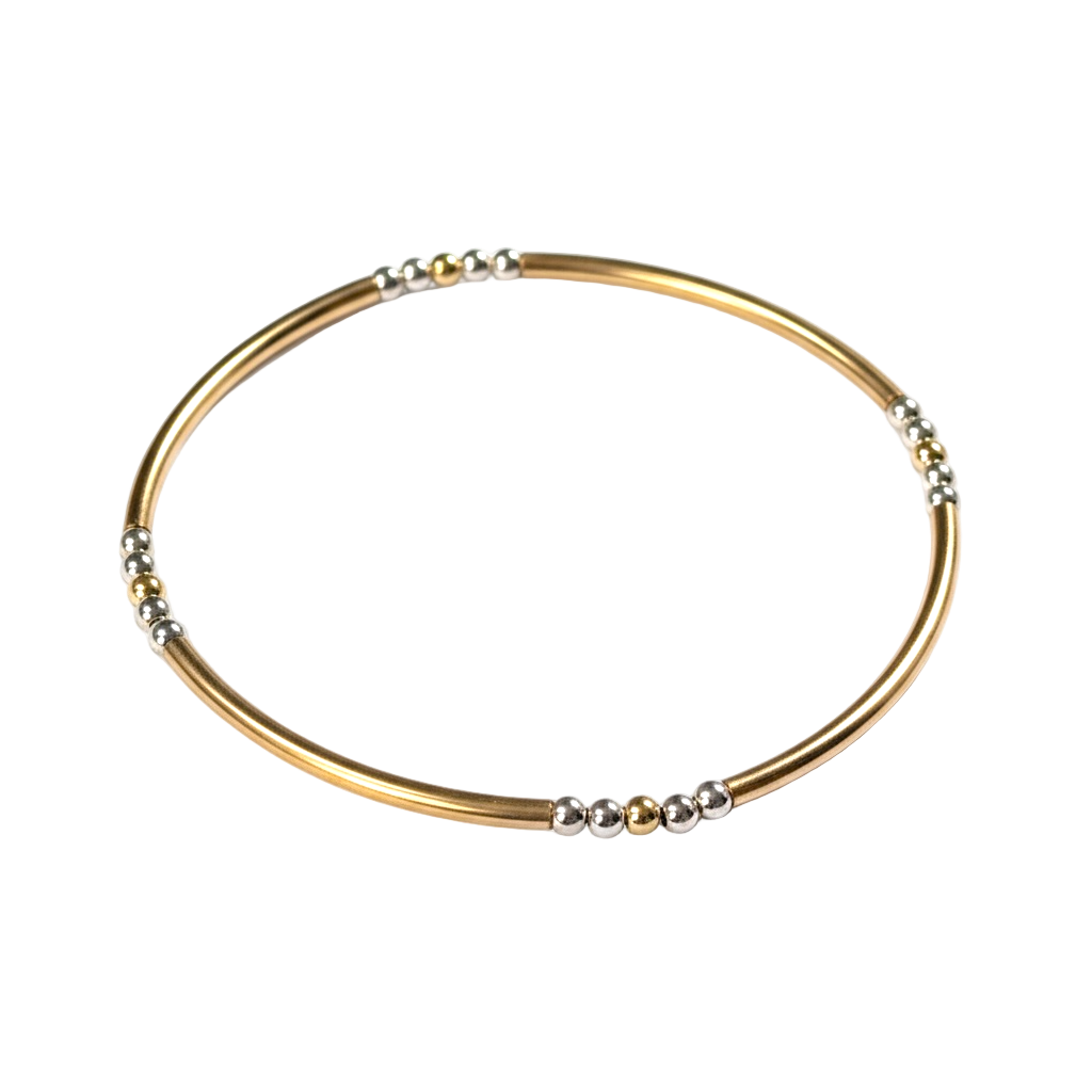 Natalie ~ Two Tone Gold 2.5mm | Sterling Silver 2.5mm Bangle Beaded Bracelet