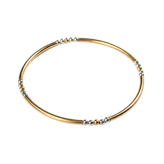 Natalie ~ Two Tone Gold 2.5mm | Sterling Silver 2.5mm Bangle Beaded Bracelet