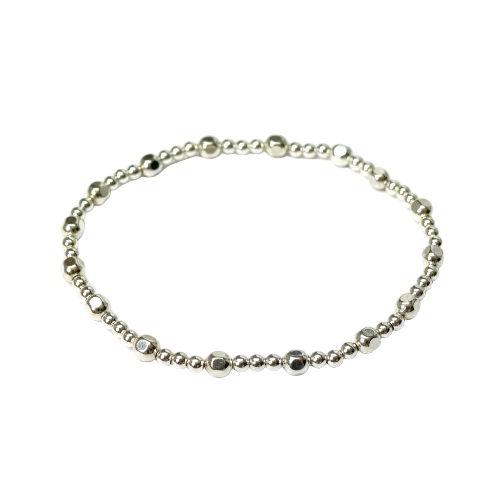 Mila ~ Sterling Silver Nugget 4mm Triple Pattern Beaded Bracelet