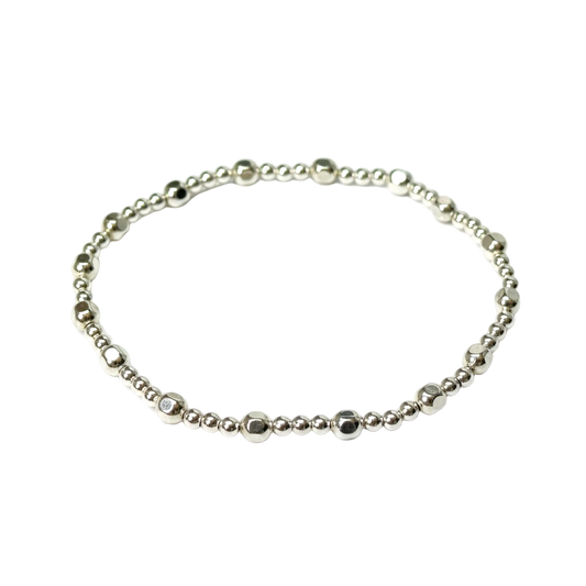Mila ~ Sterling Silver Nugget 4mm Triple Pattern Beaded Bracelet