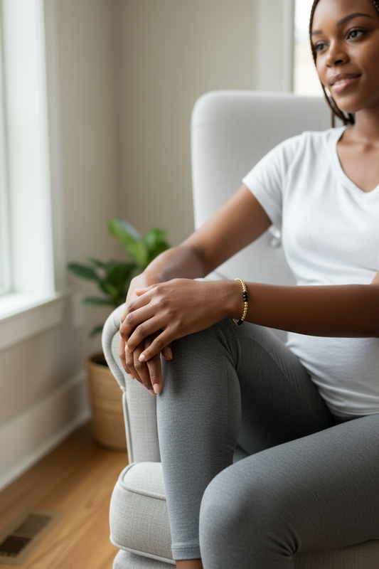 Gold Black Gemstone 4mm Triple Pattern Beaded Bracelet