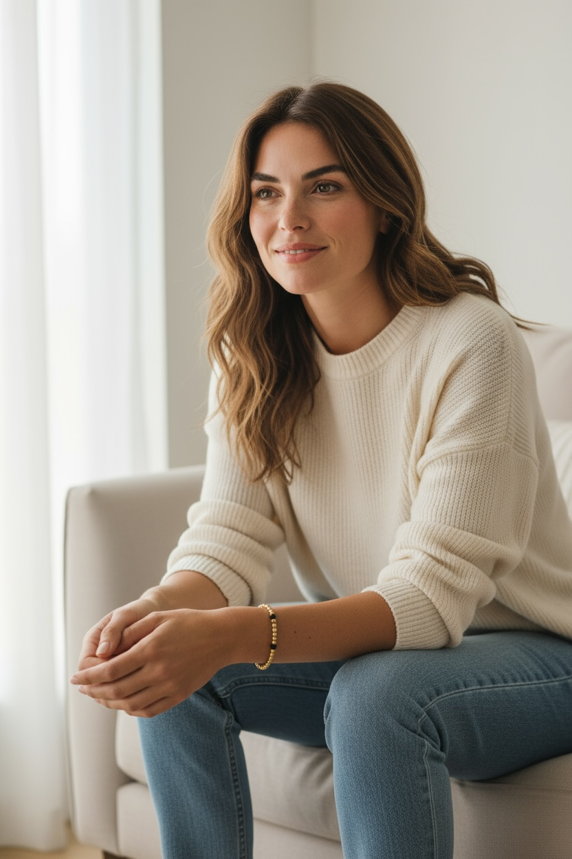 Gold Black Gemstone 4mm Single Pattern Beaded Bracelet