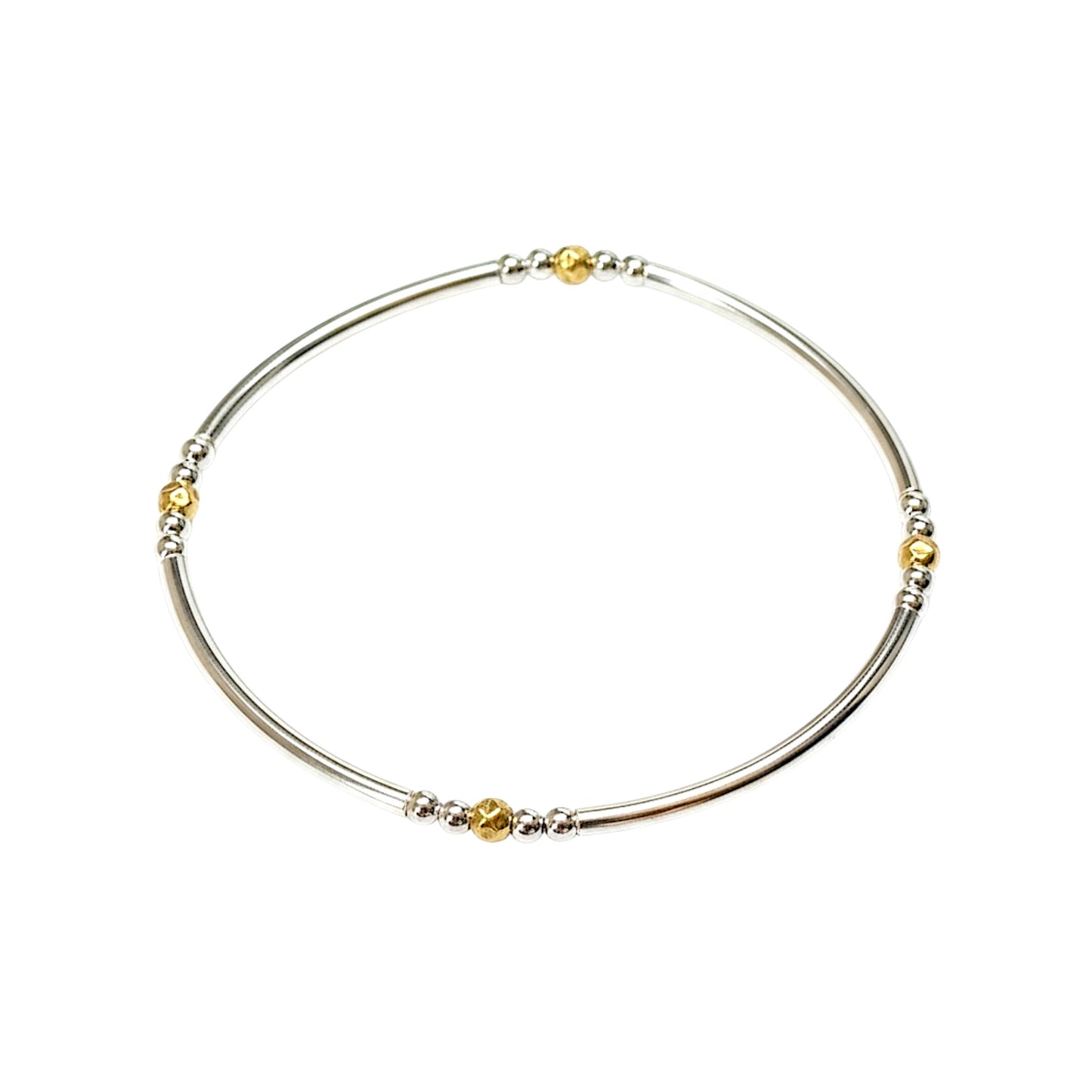Avery ~ Two Tone Sterling Silver 2.5 | Gold Hammered 3mm Bangle Beaded Bracelet