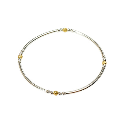 Avery ~ Two Tone Sterling Silver 2.5 | Gold Hammered 3mm Bangle Beaded Bracelet