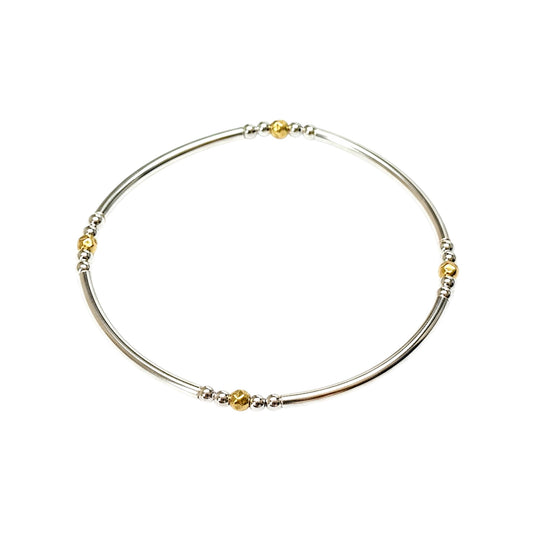 Avery ~ Two Tone Sterling Silver 2.5 | Gold Hammered 3mm Bangle Beaded Bracelet