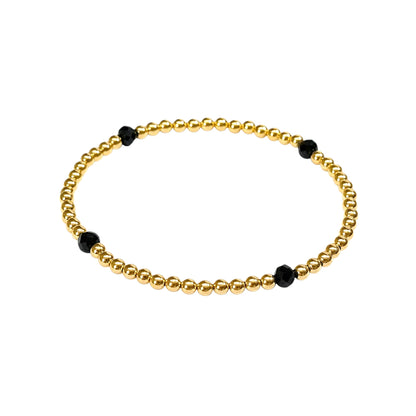Gold Black Gemstone 4mm Single Pattern Beaded Bracelet