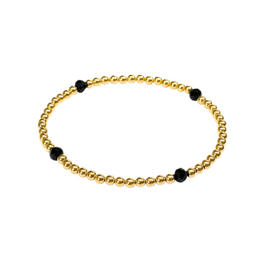 Gold Black Gemstone 4mm Single Pattern Beaded Bracelet