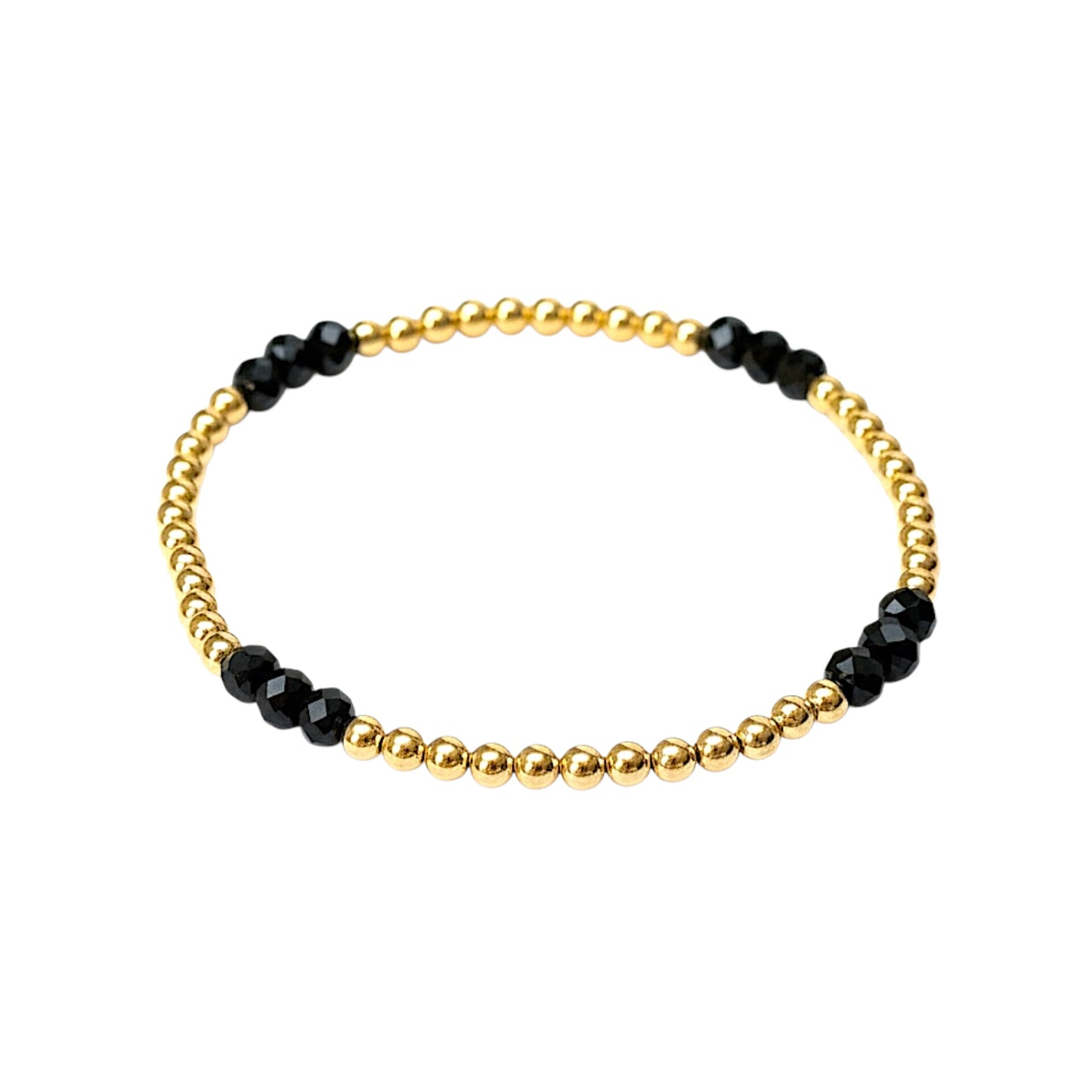 Gold Black Gemstone 4mm Triple Pattern Beaded Bracelet