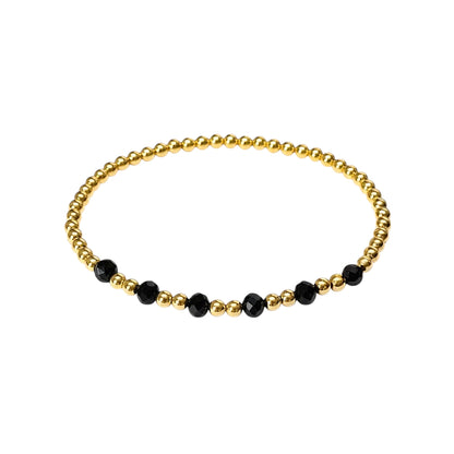 Gold Black Gemstone 4mm Bead Bracelet