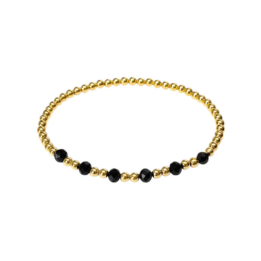 Gold Black Gemstone 4mm Bead Bracelet
