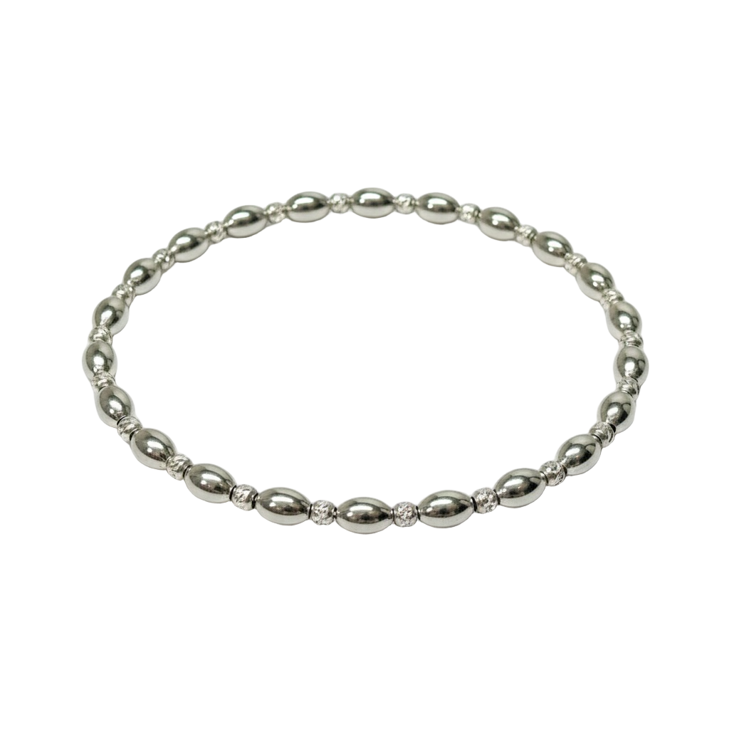 Sterling Silver Beaded Bracelet ~ Rice Bead Alternating Pattern 5mm | Moon Cut 2.5mm ~ Jenny