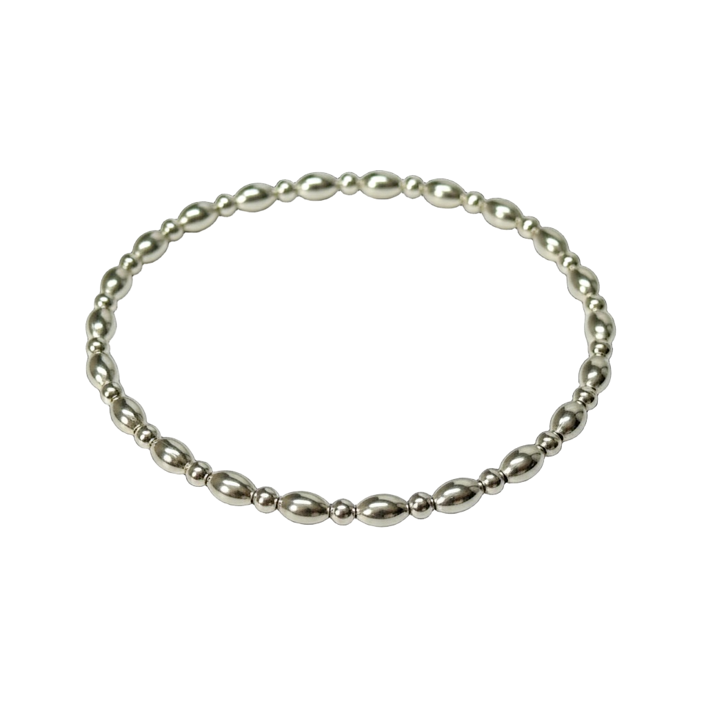 Sterling Silver Beaded Bracelet ~ Rice Bead Alternating Pattern 5mm | 2.5 ~ Sienna