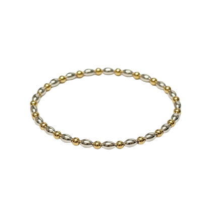 Mixed Metal Beaded Bracelet ~ Sterling Silver Rice 5mm | Gold 3mm Alternating Pattern ~ Melissa