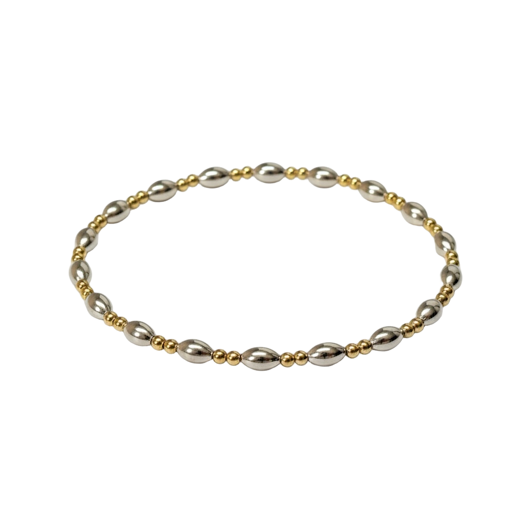 Mixed Metal Beaded Bracelet ~ Sterling Silver Rice 5mm | Gold 2mm Pattern ~ Linda