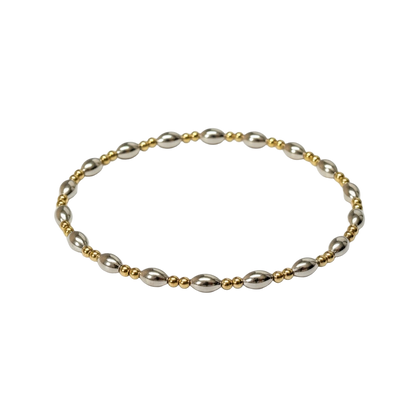 Mixed Metal Beaded Bracelet ~ Sterling Silver Rice 5mm | Gold 2mm Pattern ~ Linda