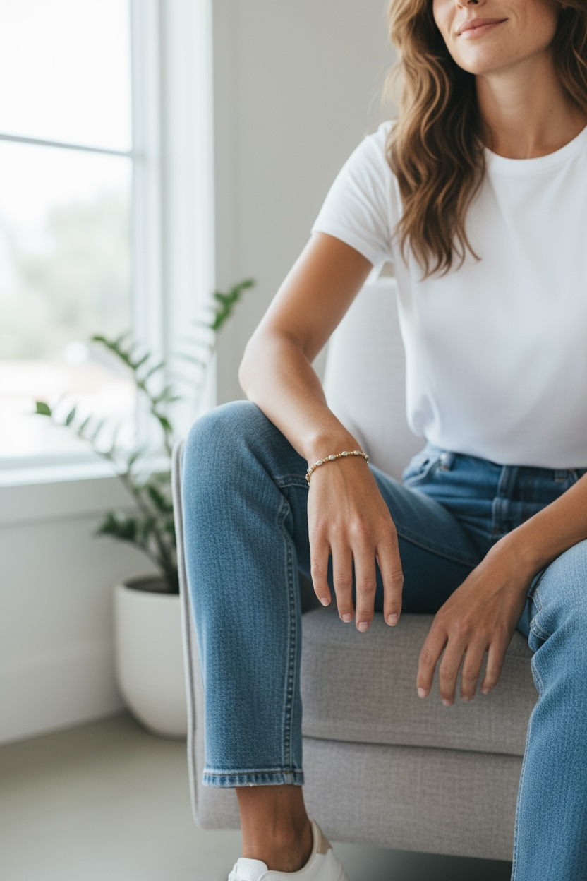 Mixed Metal Beaded Bracelet ~ Sterling Silver Rice 5mm | Gold 2mm Pattern ~ Linda