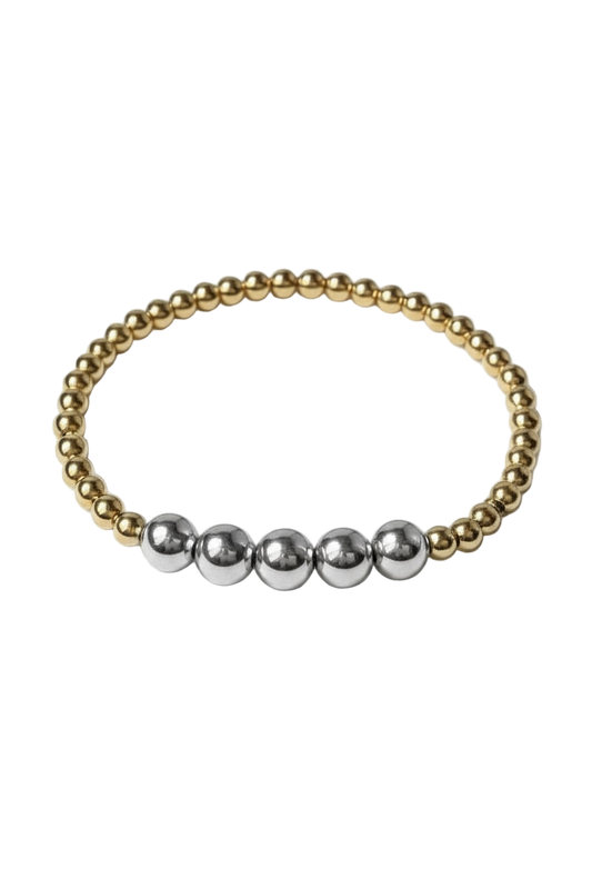 Cinque ~ Two Tone Sterling Silver 5mm | Gold 3mm Bar Style Beaded Bracelet