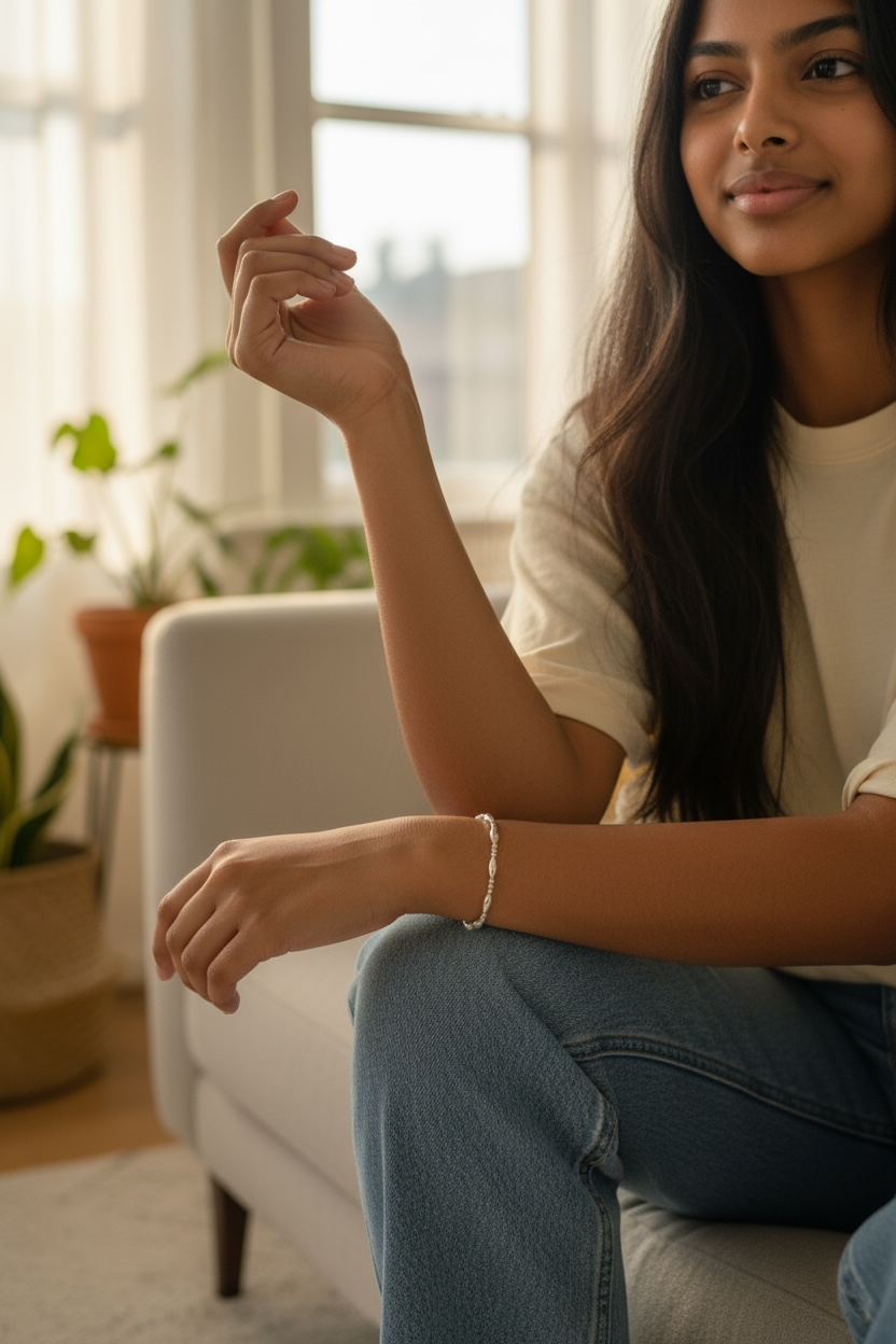 Sterling Silver Beaded Bracelet ~ Rice Bead 7mm | 2mm Triple Pattern ~ Juliana