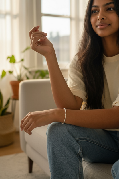 Sterling Silver Beaded Bracelet ~ Rice Bead 7mm | 2mm Triple Pattern ~ Juliana
