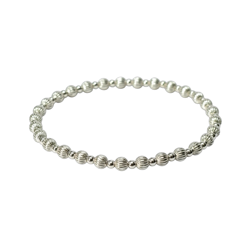 Sterling Silver Beaded Bracelet ~ Corrugated Alternating Pattern 4mm | 2.5mm ~ Claire