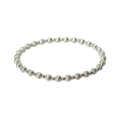 Sterling Silver Beaded Bracelet ~ Corrugated Alternating Pattern 4mm | 2.5mm ~ Claire