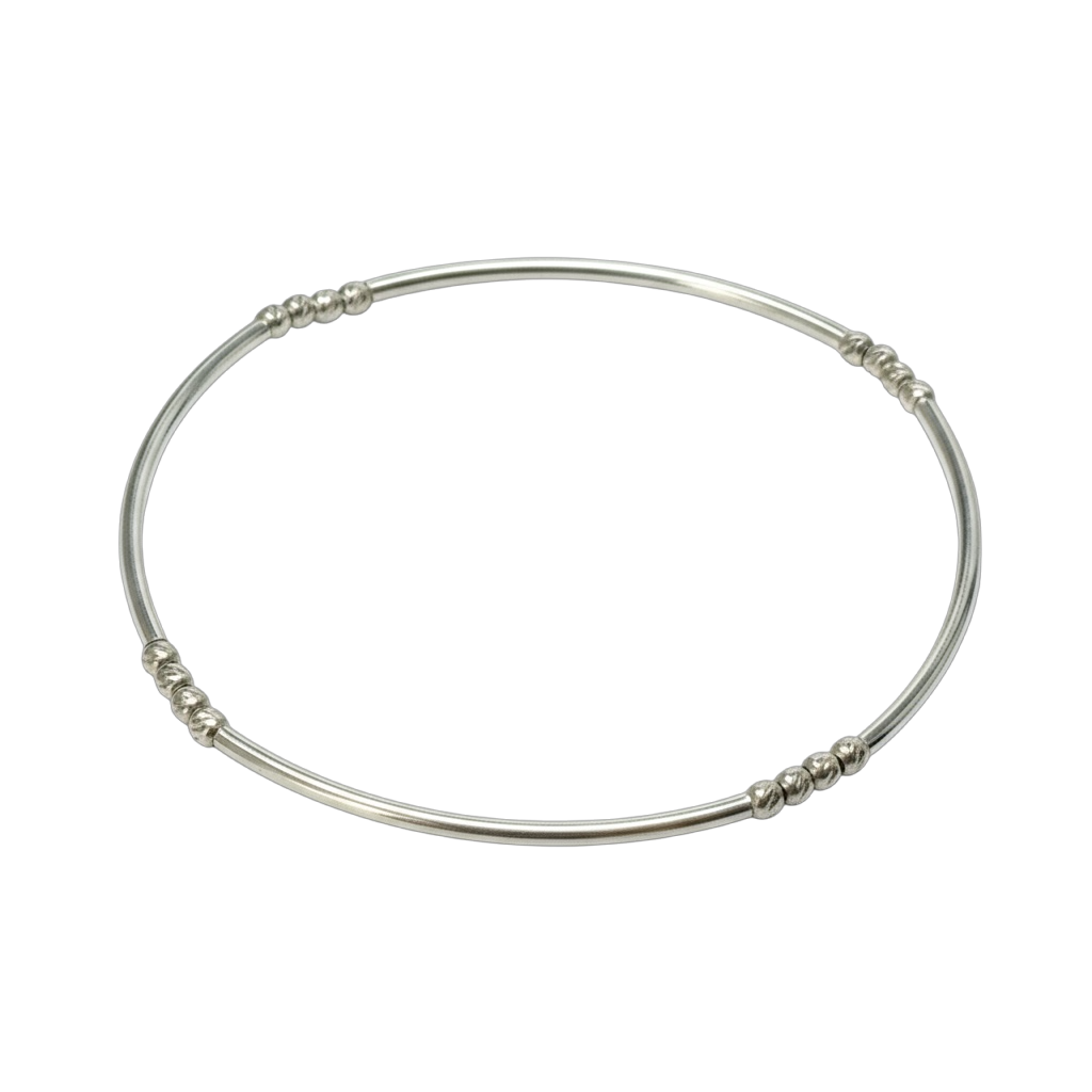 Reese ~ Sterling Silver Moon Cut 2.5mm Bangle Beaded Bracelet