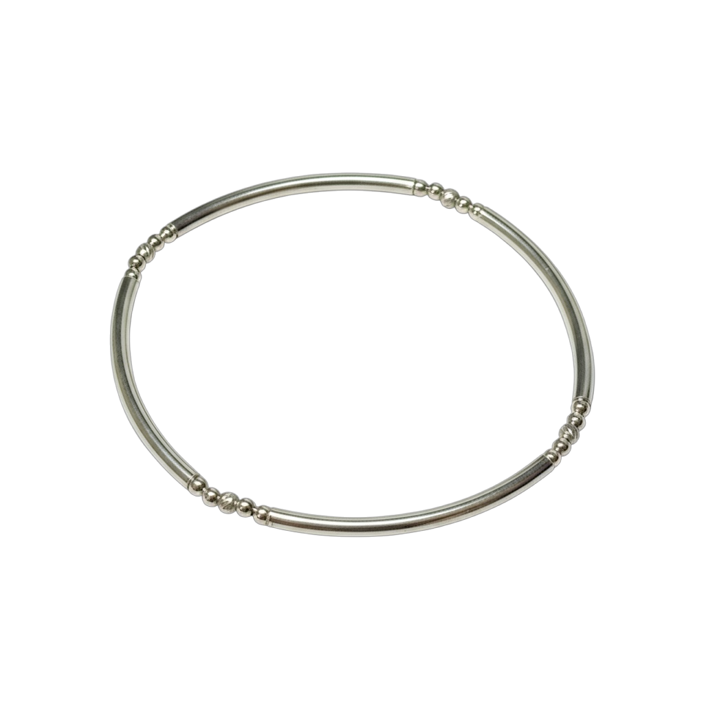 Nora ~ Sterling Silver Moon Cut 2.5mm Bangle Beaded Bracelet
