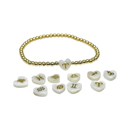 Zodiac ~ Gold Pearl Heart Zodiac 8MM | 3MM Beaded Bracelet