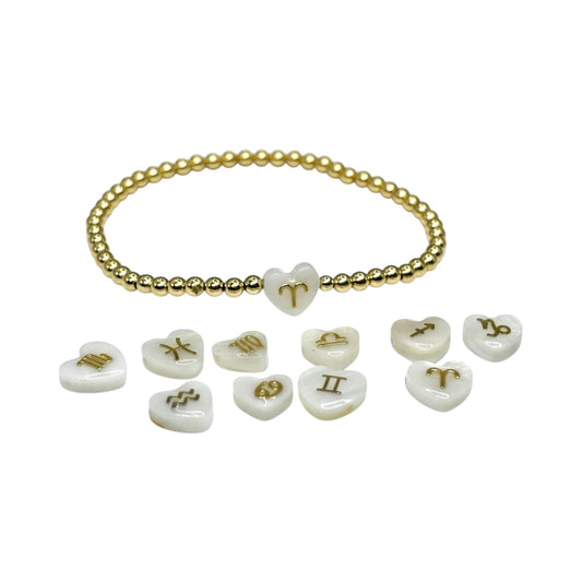 Zodiac ~ Gold Pearl Heart Zodiac 8MM | 3MM Beaded Bracelet