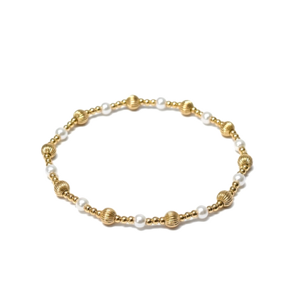 Abbigail ~ Gold Corrugated Alternating Pearl Triple Pattern 4mm | 2mm Beaded Bracelet