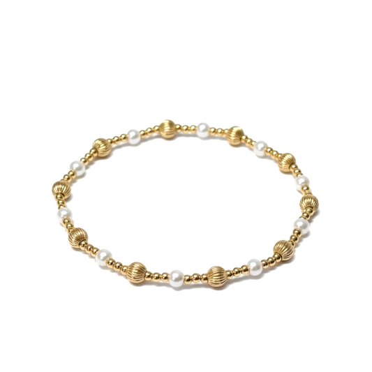 Abbigail ~ Gold Corrugated Alternating Pearl Triple Pattern 4mm | 2mm Beaded Bracelet