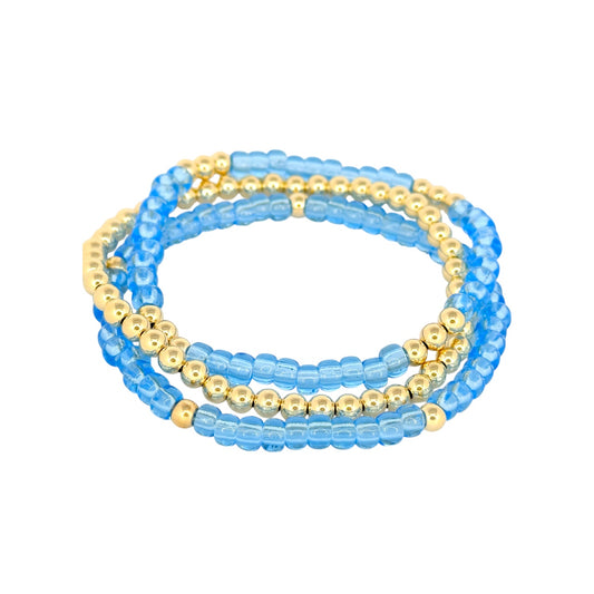 Cornflower Blue ~ Gold 4mm | Miyuki Seed 4mm Beaded Bracelet