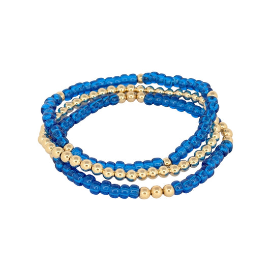 Sapphire ~ Gold 4mm | Miyuki Seed 4mm Beaded Bracelet