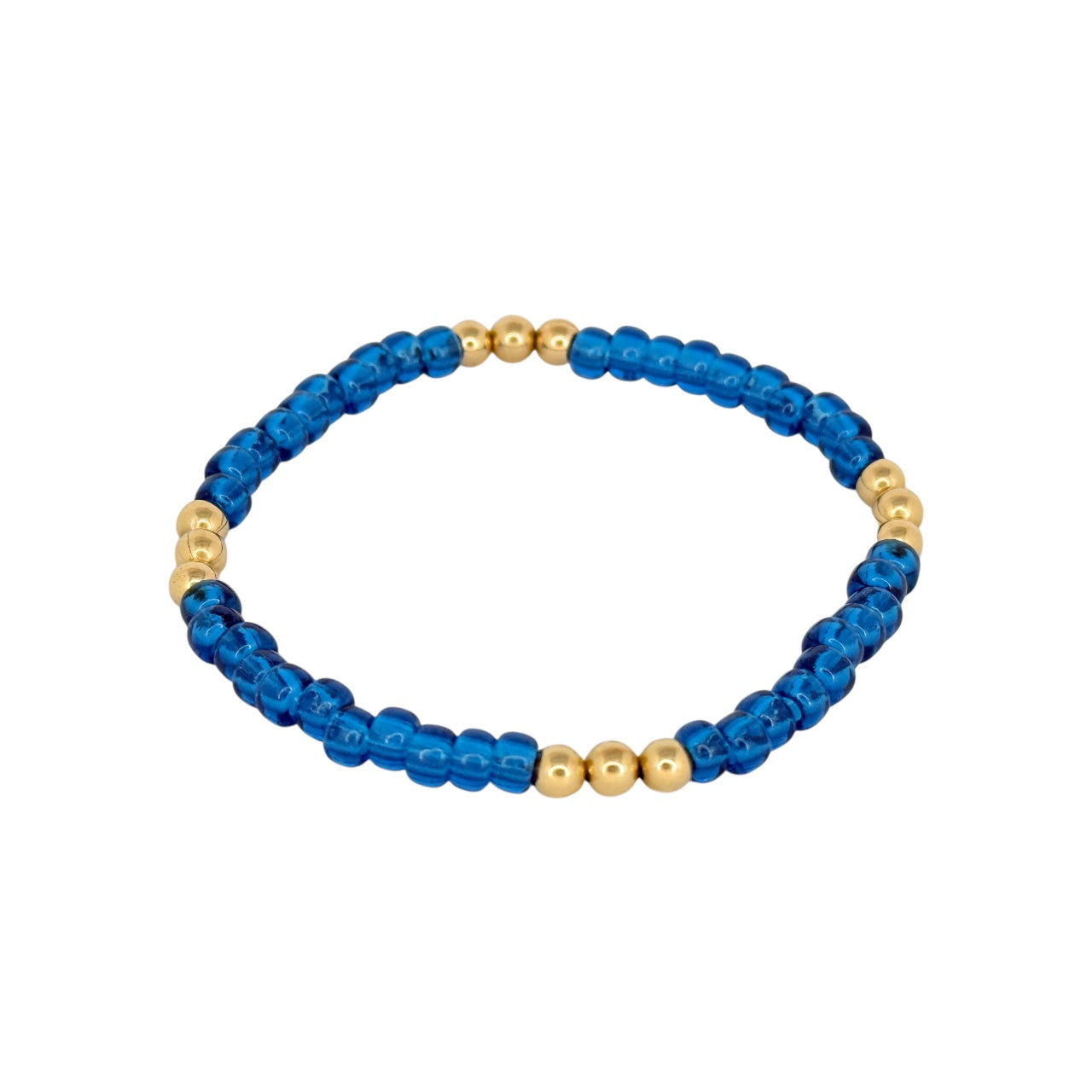 Sapphire ~ Gold 4mm | Miyuki Seed 4mm Beaded Bracelet