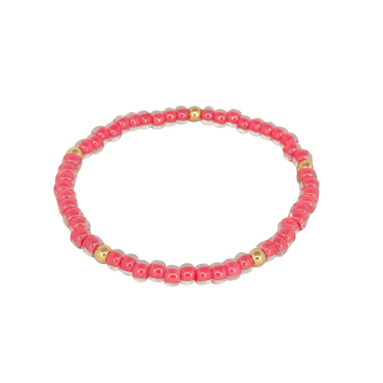 Carnation Pink ~ Gold 4mm | Miyuki Seed 4mm Beaded Bracelet