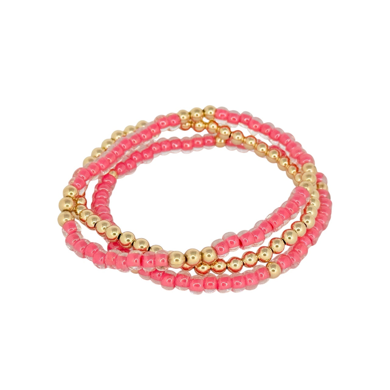 Carnation Pink ~ Gold 4mm | Miyuki Seed 4mm Beaded Bracelet