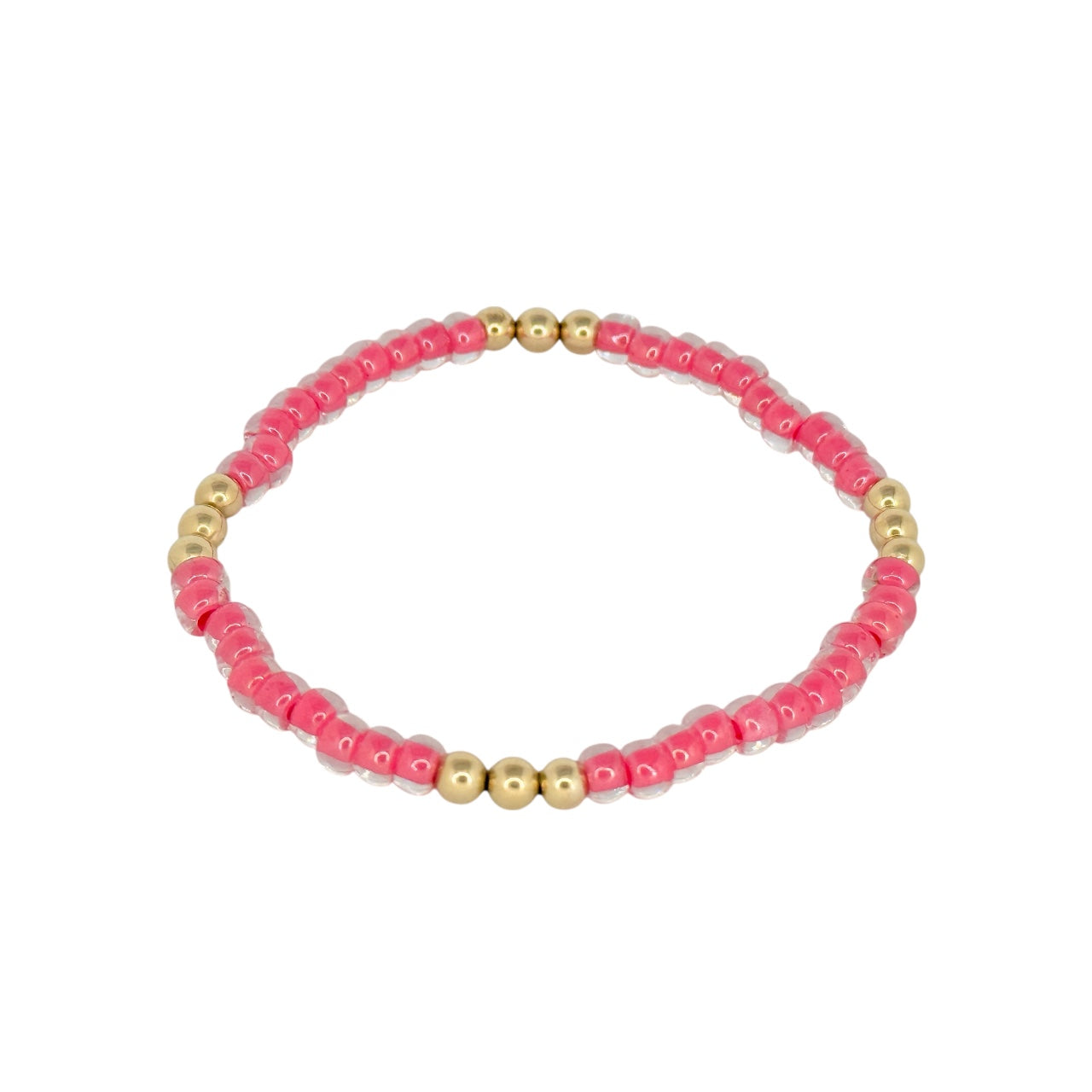 Carnation Pink ~ Gold 4mm | Miyuki Seed 4mm Beaded Bracelet