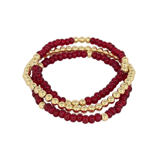 Ruby ~ Gold 4mm | Miyuki Seed 4mm Beaded Bracelet