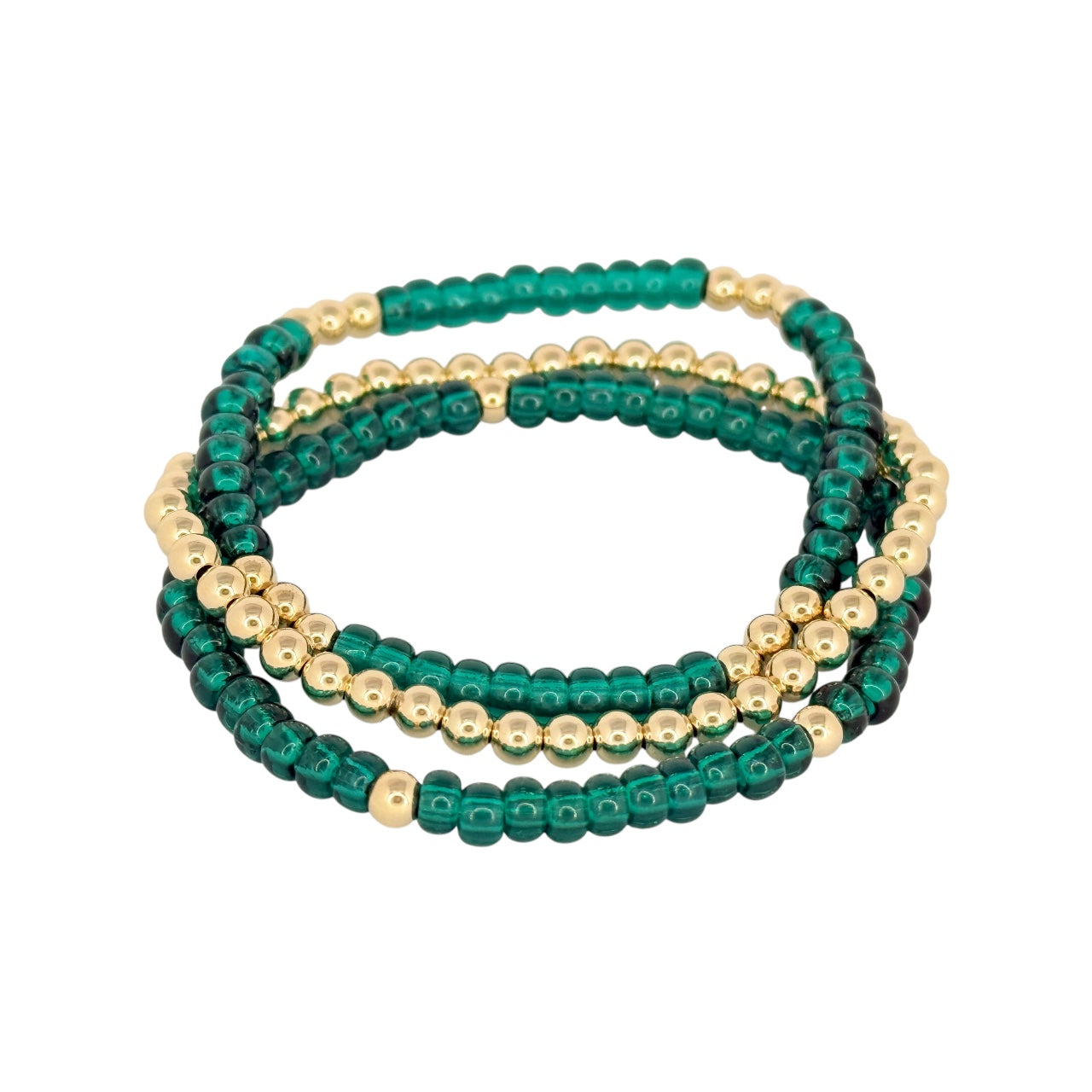 Emerald ~ Gold 4mm | Miyuki Seed 4mm Beaded Bracelet