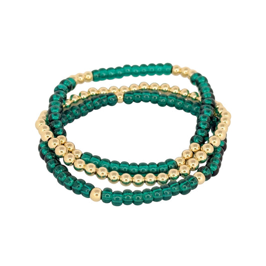 Emerald ~ Gold 4mm | Miyuki Seed 4mm Beaded Bracelet
