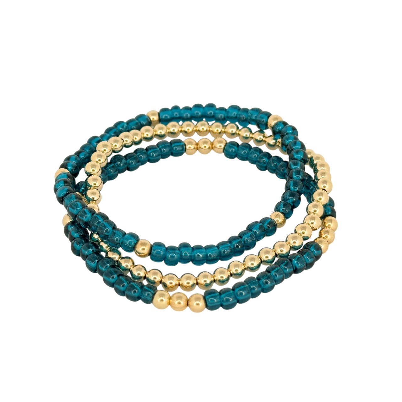 Dark Teal ~ Gold 4mm | Miyuki Seed 4mm Beaded Bracelet