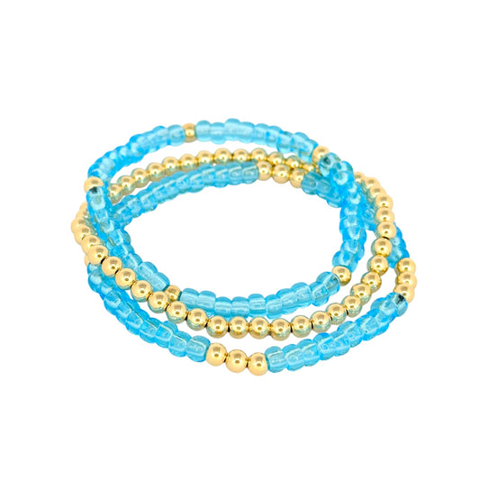 Aqua ~ Gold 4mm | Miyuki Seed 4mm Beaded Bracelet