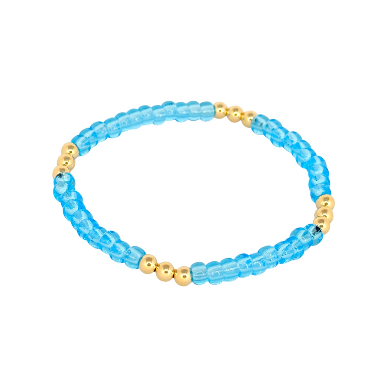 Aqua ~ Gold 4mm | Miyuki Seed 4mm Beaded Bracelet